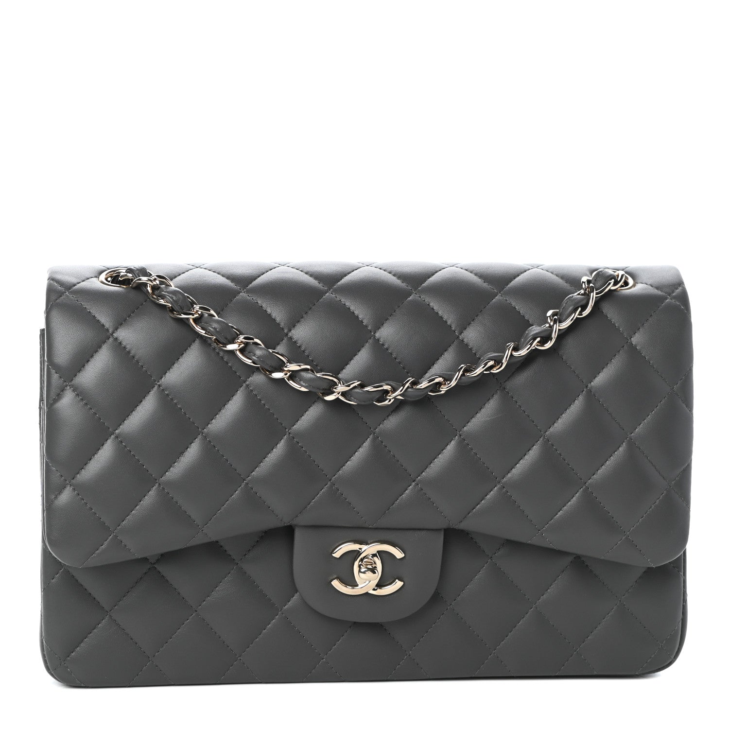 Chanel Lambskin Quilted Jumbo Double Flap Grey 1 of 9