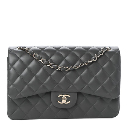 Chanel Lambskin Quilted Jumbo Double Flap Grey 1 of 9