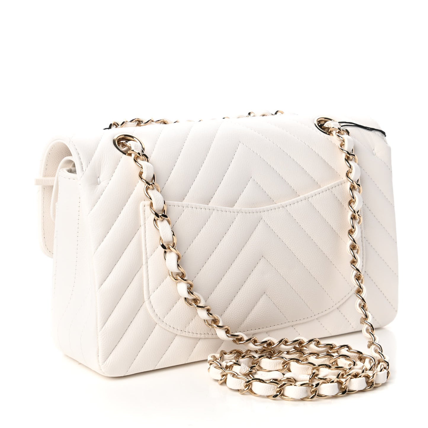 Caviar Chevron Quilted Small Double Flap White