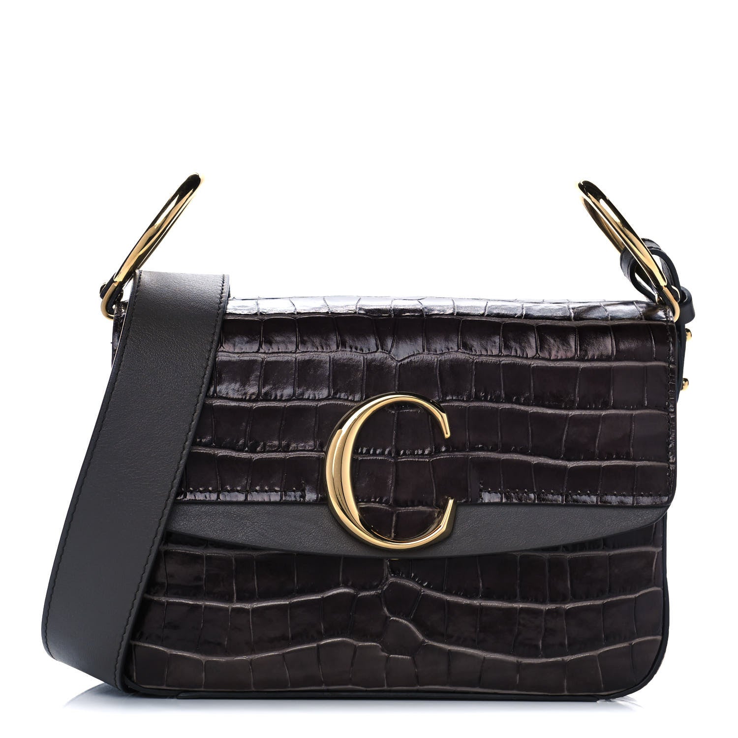 Chloe Calfskin Crocodile Embossed Medium C Double Carry Profound Brown 1 of 13