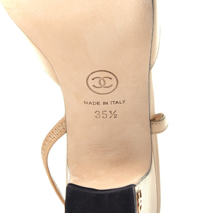 Chanel Goatskin Grosgrain Cap Toe CC Slingback Pumps 35.5 Beige Black 8 of 11