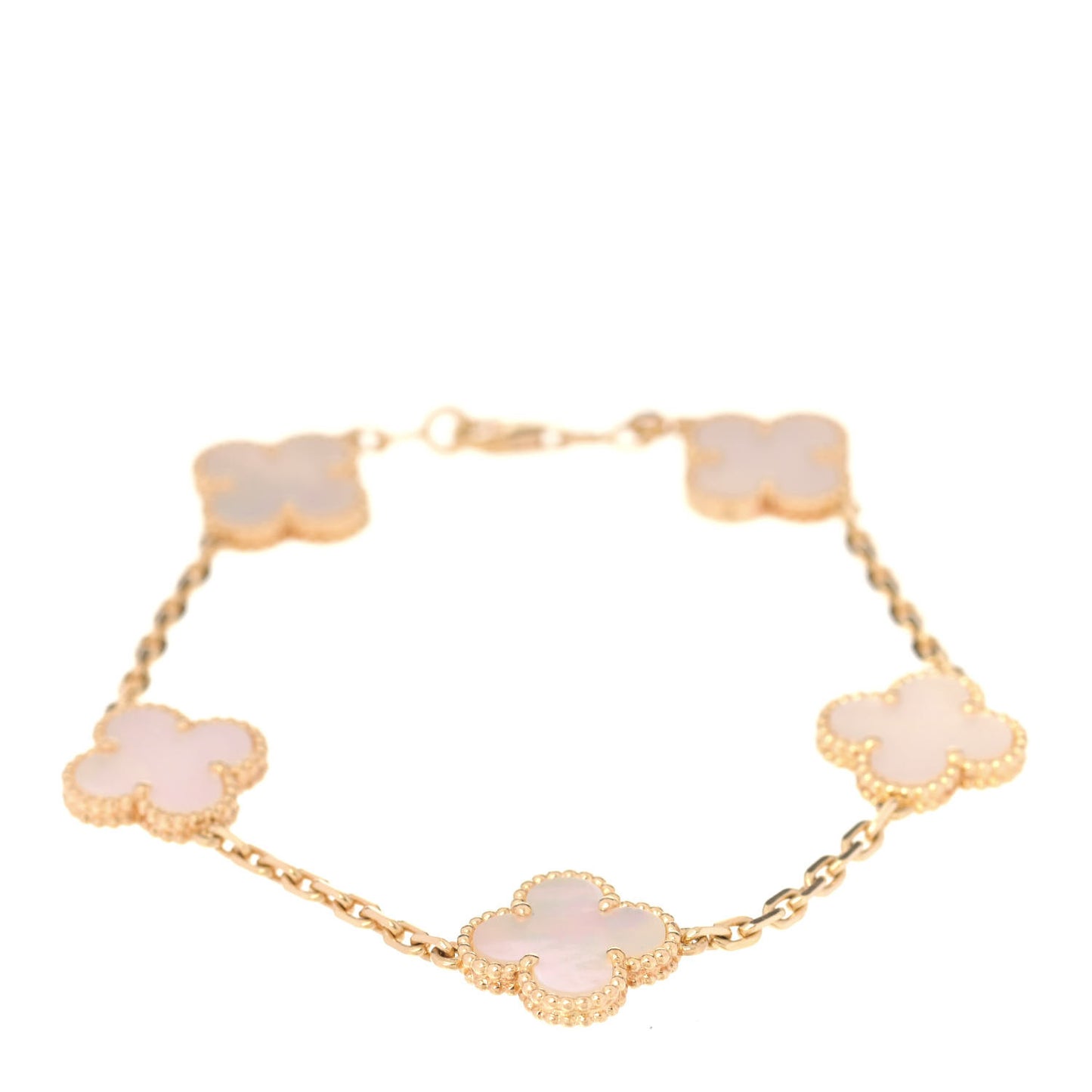 18K Yellow Gold Mother of Pearl 5 Motifs Vintage Alhambra Bracelet
