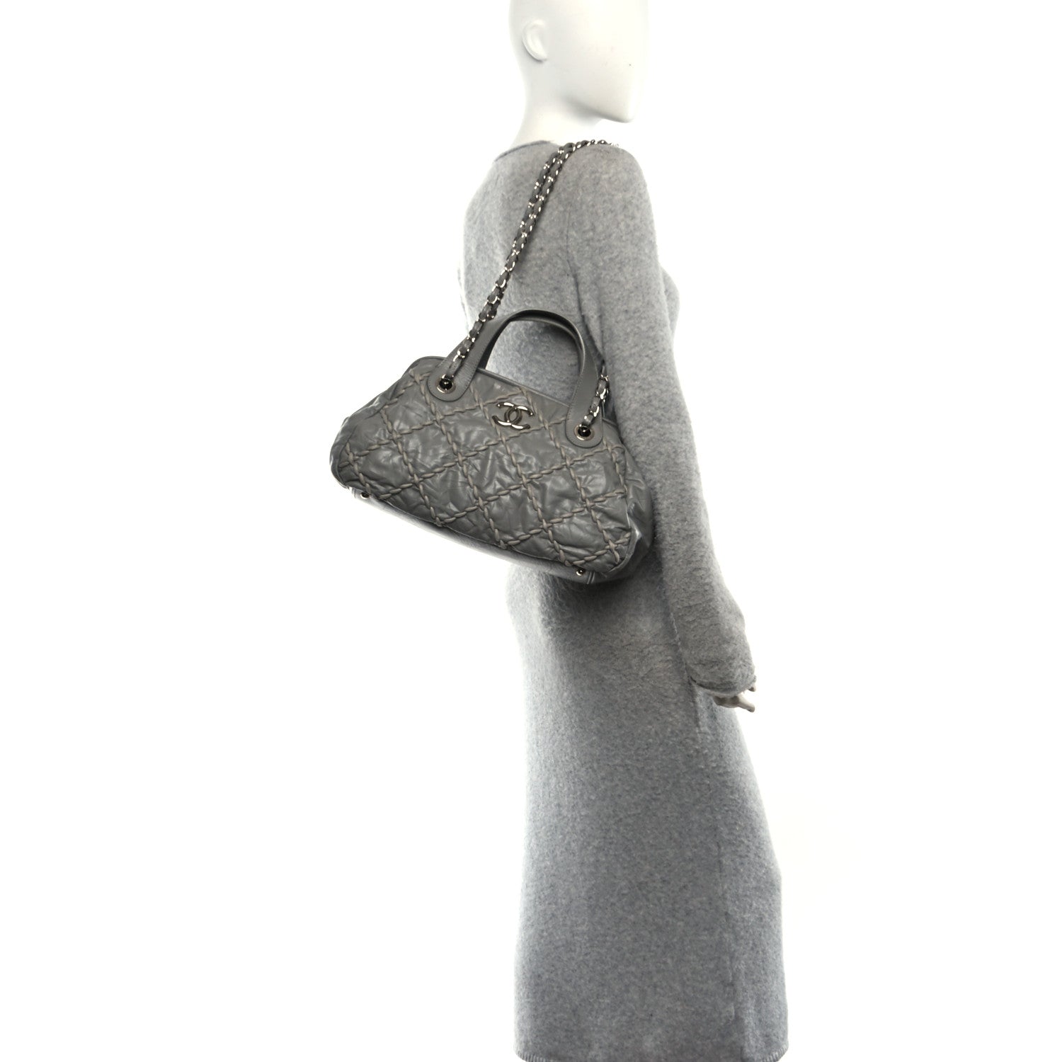 Chanel Calfskin Ultra Stitch Bowler Grey 2 of 11