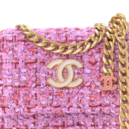 Chanel Tweed Enamel Quilted Pending CC Card Holder On Chain Light Purple Pink Red 9 of 12