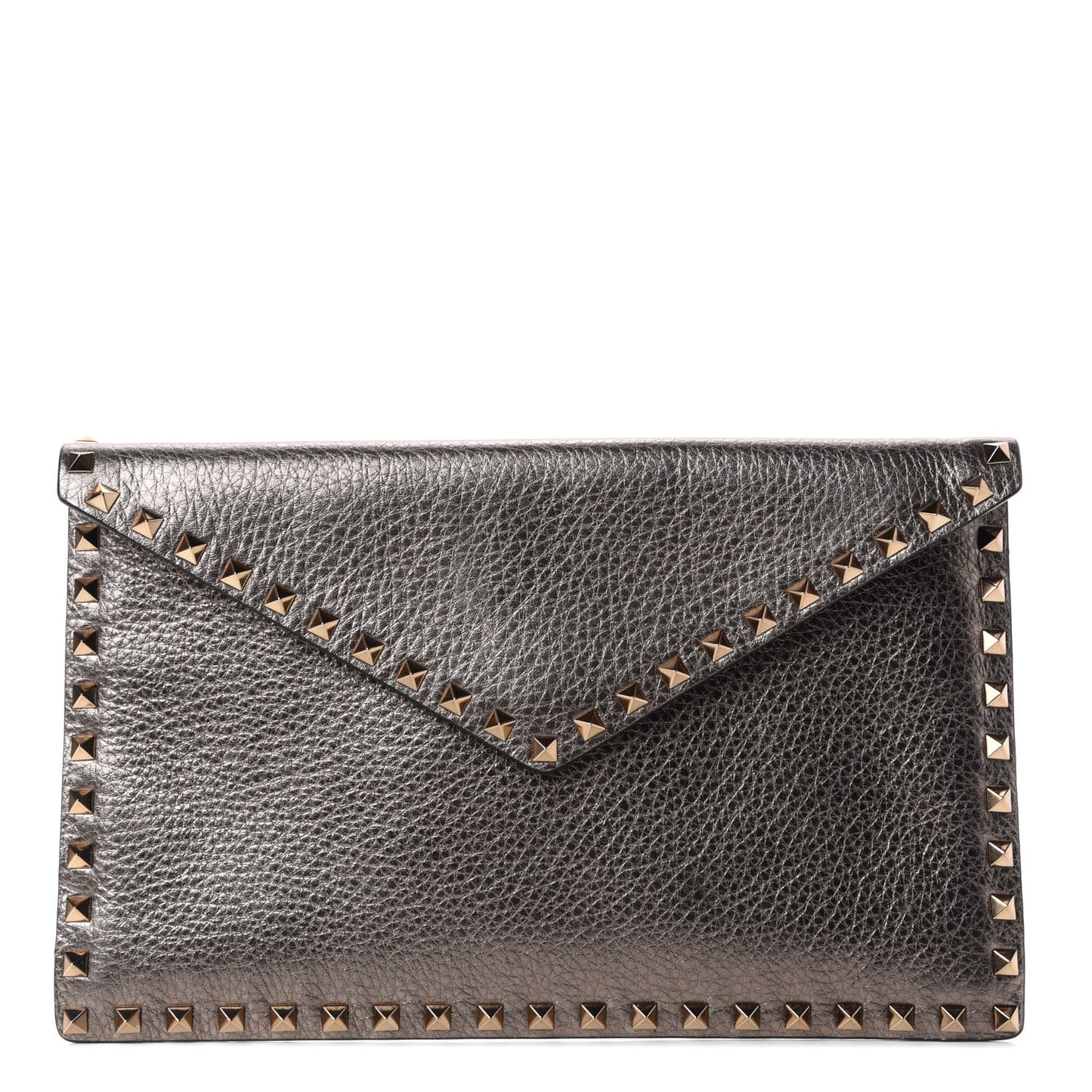 Metallic Pebbled Calfskin Large Rockstud Envelope Clutch Sasso