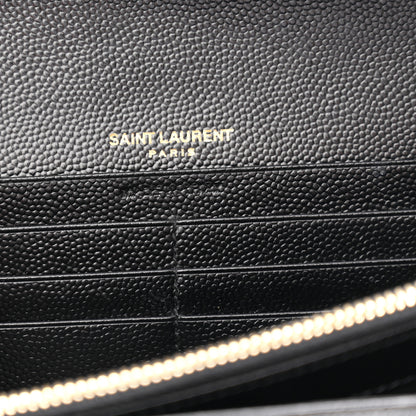 Saint Laurent Grain De Poudre Matelasse Chevron Monogram Flap Wallet Black 6 of 8