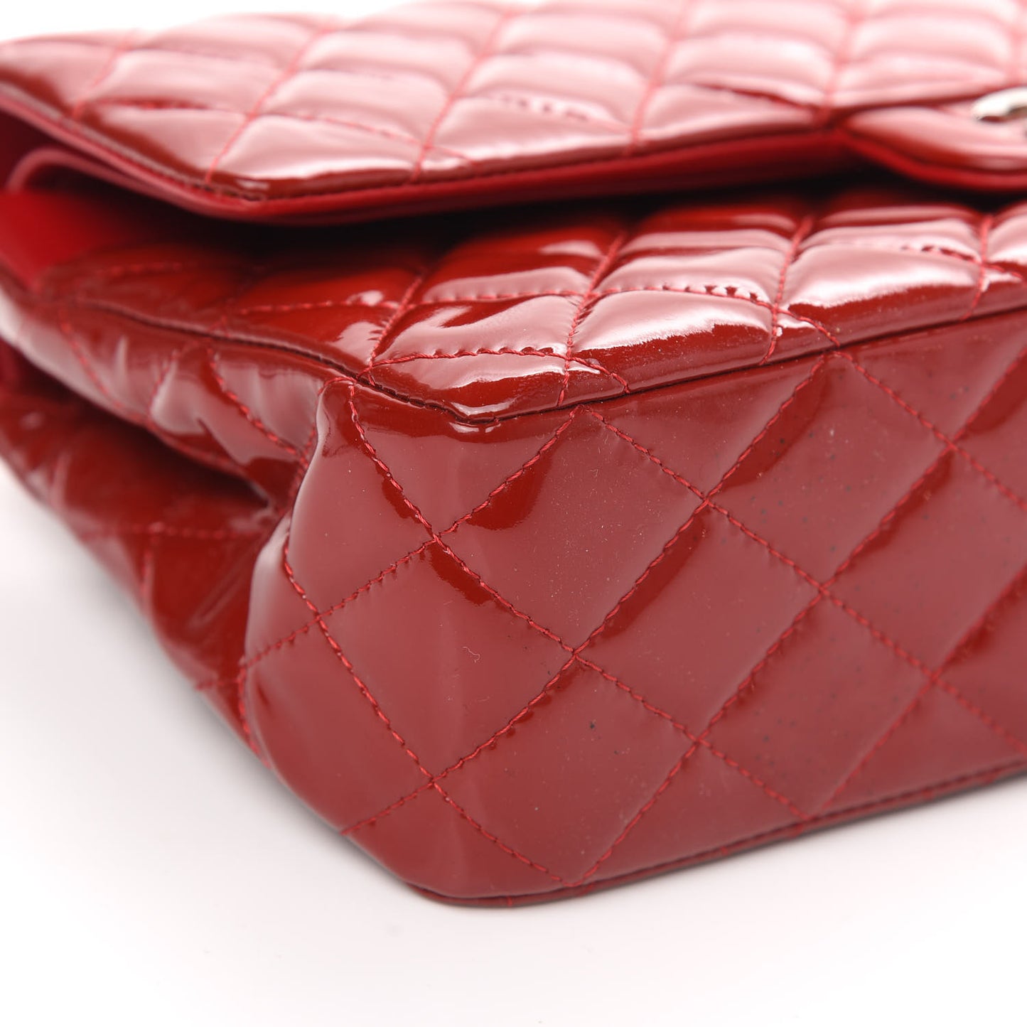 Patent Calfskin Quilted Medium Double Flap Red