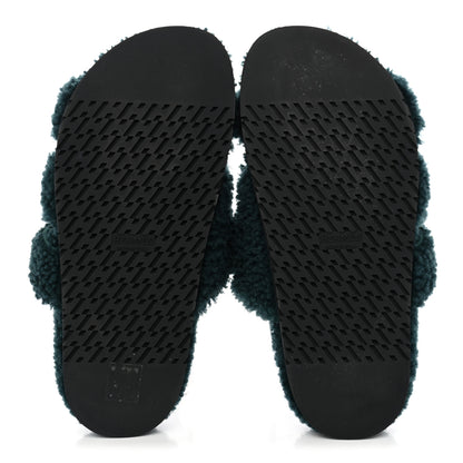 Hermes Woolskin Womens Chypre Sandals 38 Vert Anglais 5 of 9