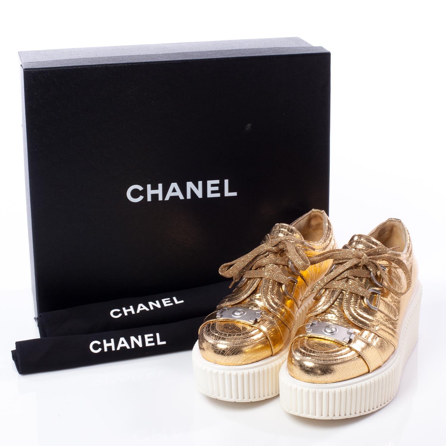 Chanel Lame Creeper Sneakers 39 Gold 10 of 10