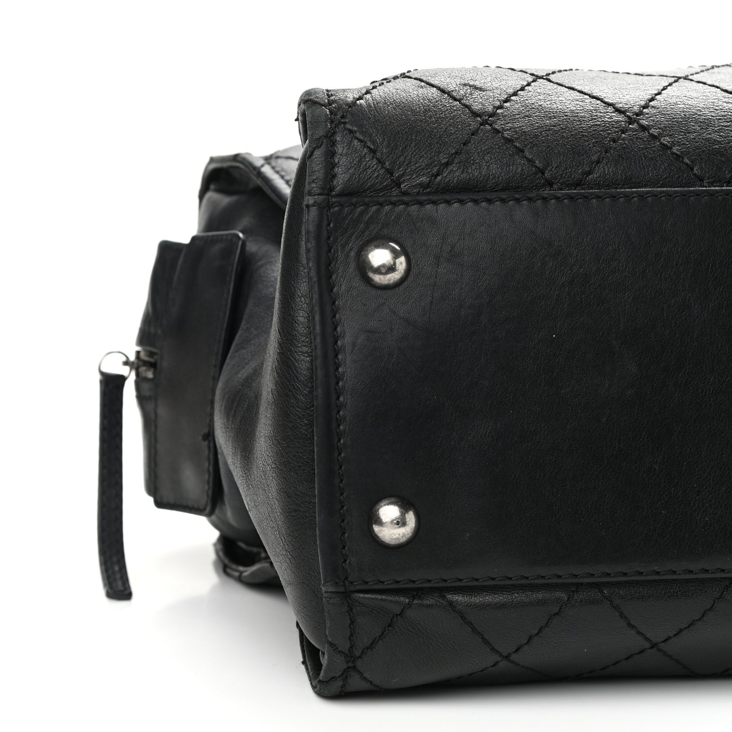 Calfskin Stitched Large Bowling Bag Black