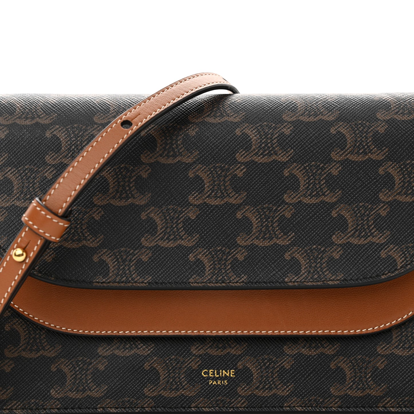 Triomphe Canvas Lambskin Wallet On Strap Tan