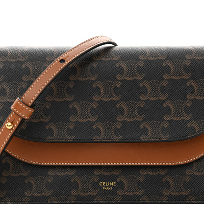 Celine Triomphe Canvas Lambskin Wallet On Strap Tan 8 of 14