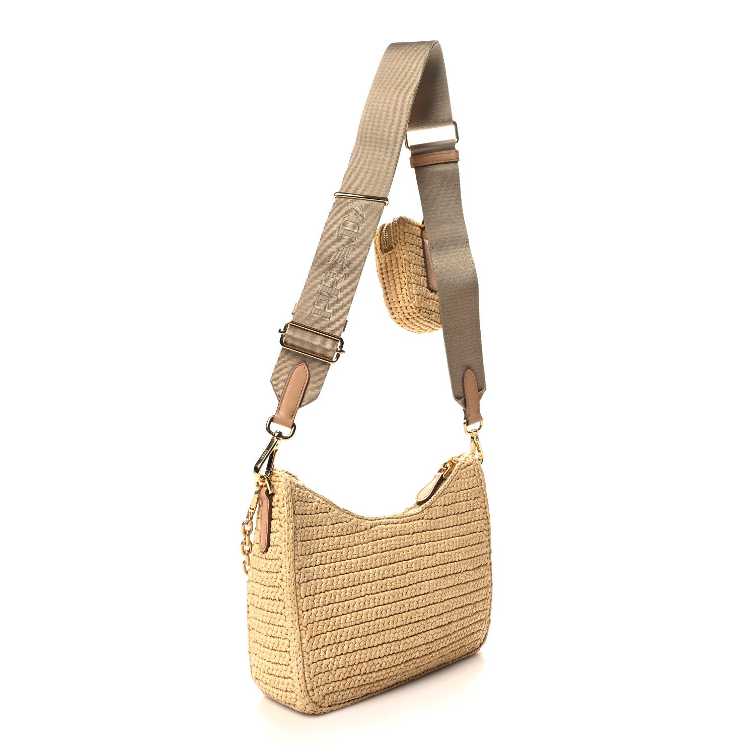 Prada Yarn Raffia Effect Crochet Re-Edition 2005 Shoulder Bag Naturale 3 of 9