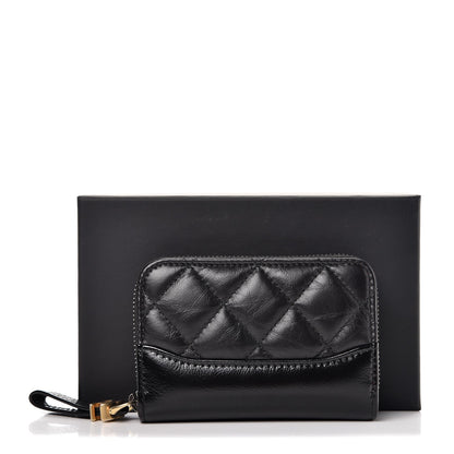 Chanel Aged Calfskin Quilted Gabrielle Zip Around Coin Purse Wallet Black 5 of 8
