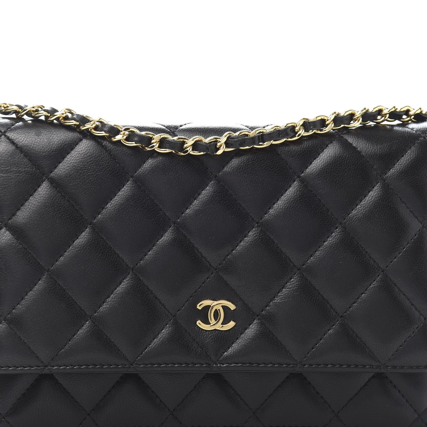 Lambskin Quilted Wallet On Chain WOC Black