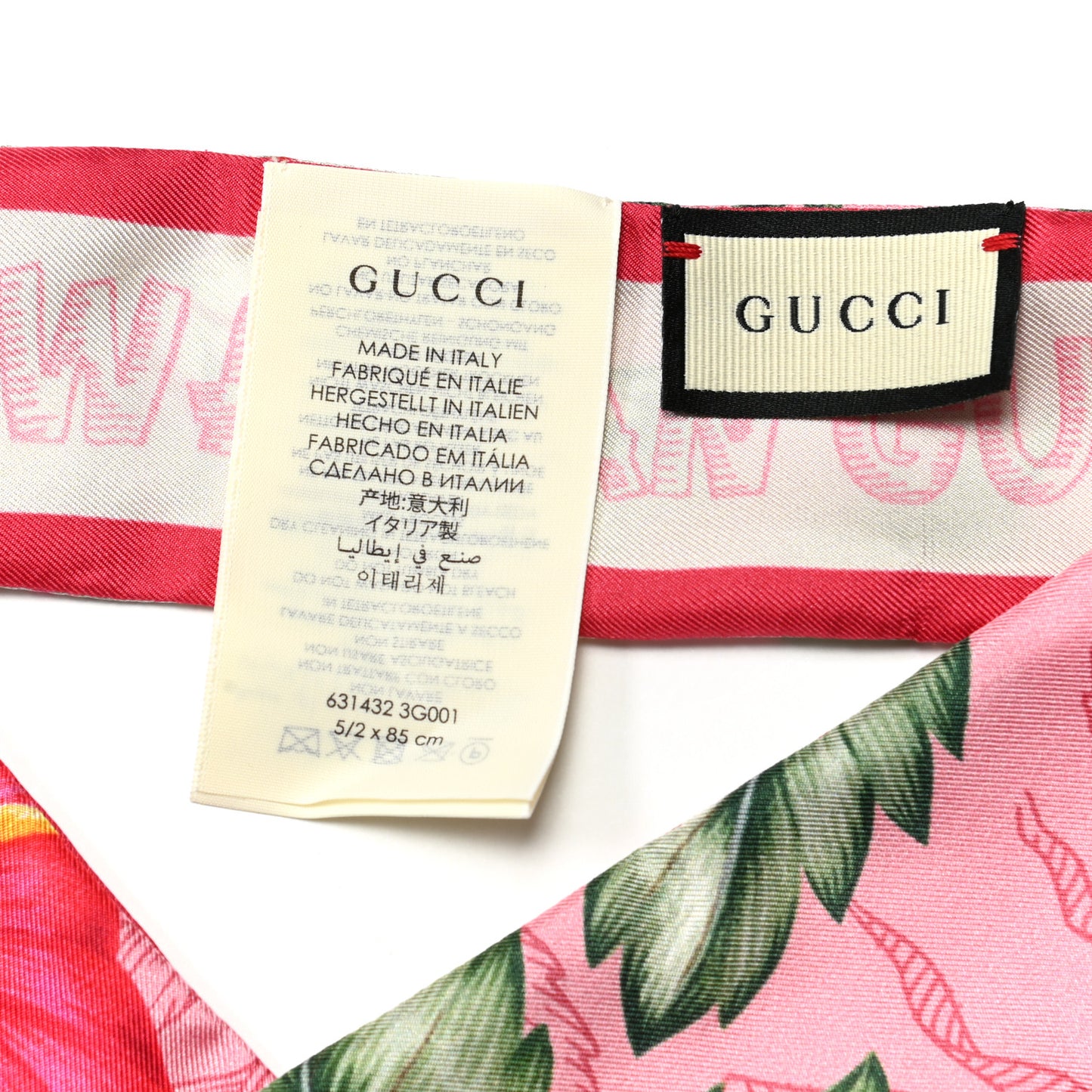Silk Hawaiian Print Neck Bow Scarf Pink Green Red