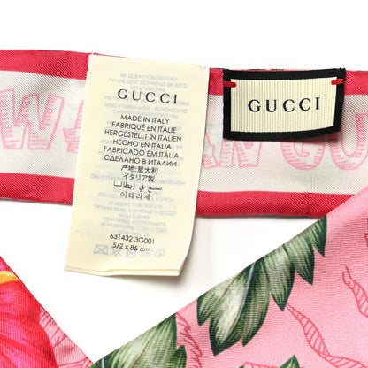 Gucci Silk Hawaiian Print Neck Bow Scarf Pink Green Red 3 of 3