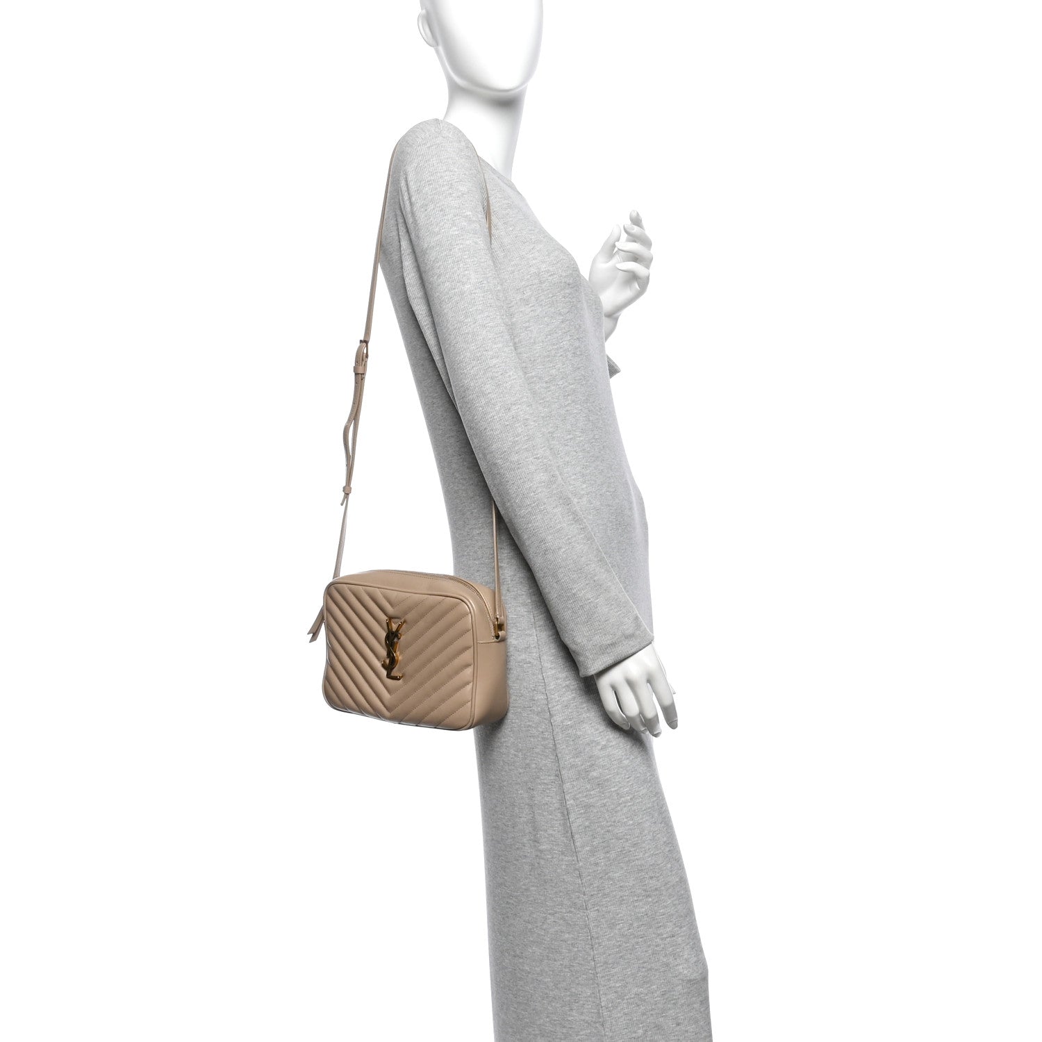 Saint Laurent Calfskin Matelasse Monogram Lou Camera Bag Dark Beige 2 of 15