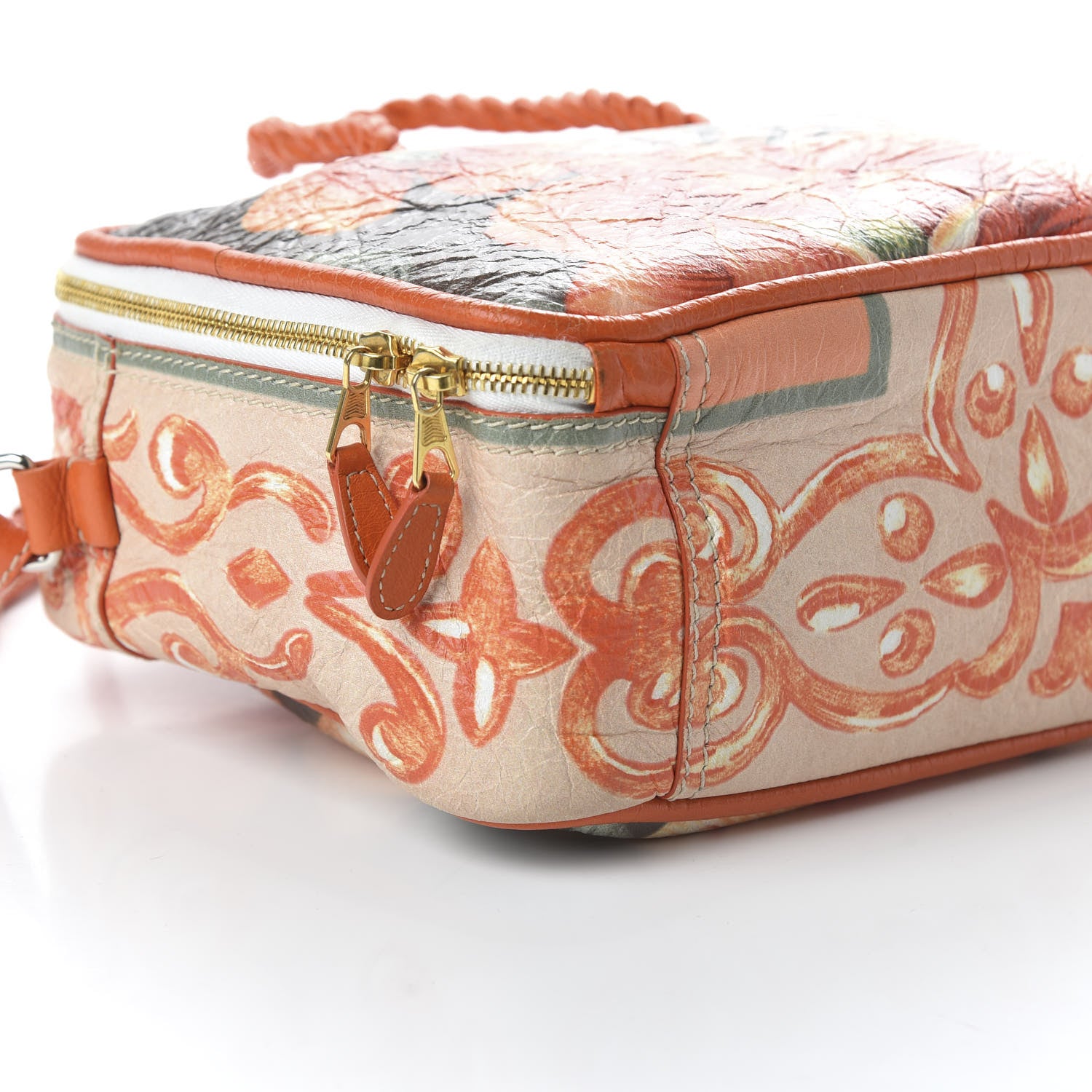 Balenciaga Agneau Floral Print Small Blanket Square Tote Orange 6 of 10