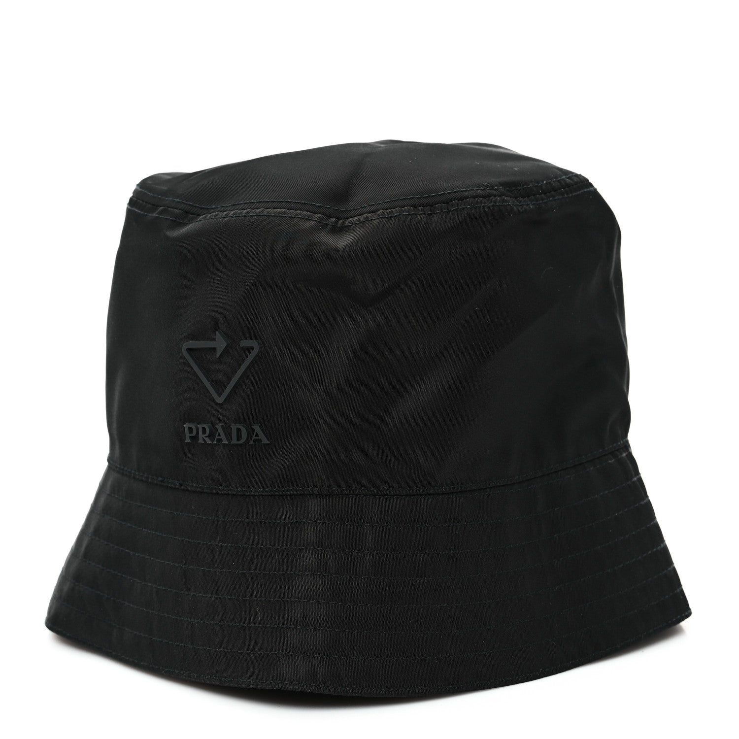 Prada Re-Nylon Rubber Logo Bucket Hat S Black 1 of 8