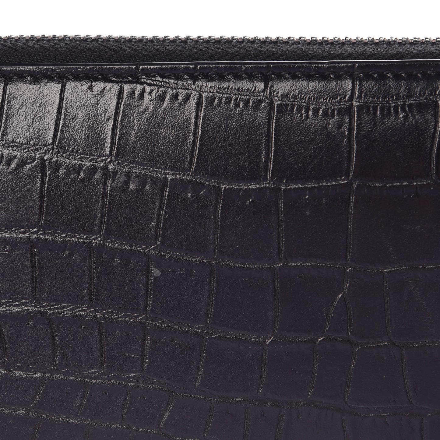 Calfskin Crocodile Embossed Monogram Zip Around Wallet Black