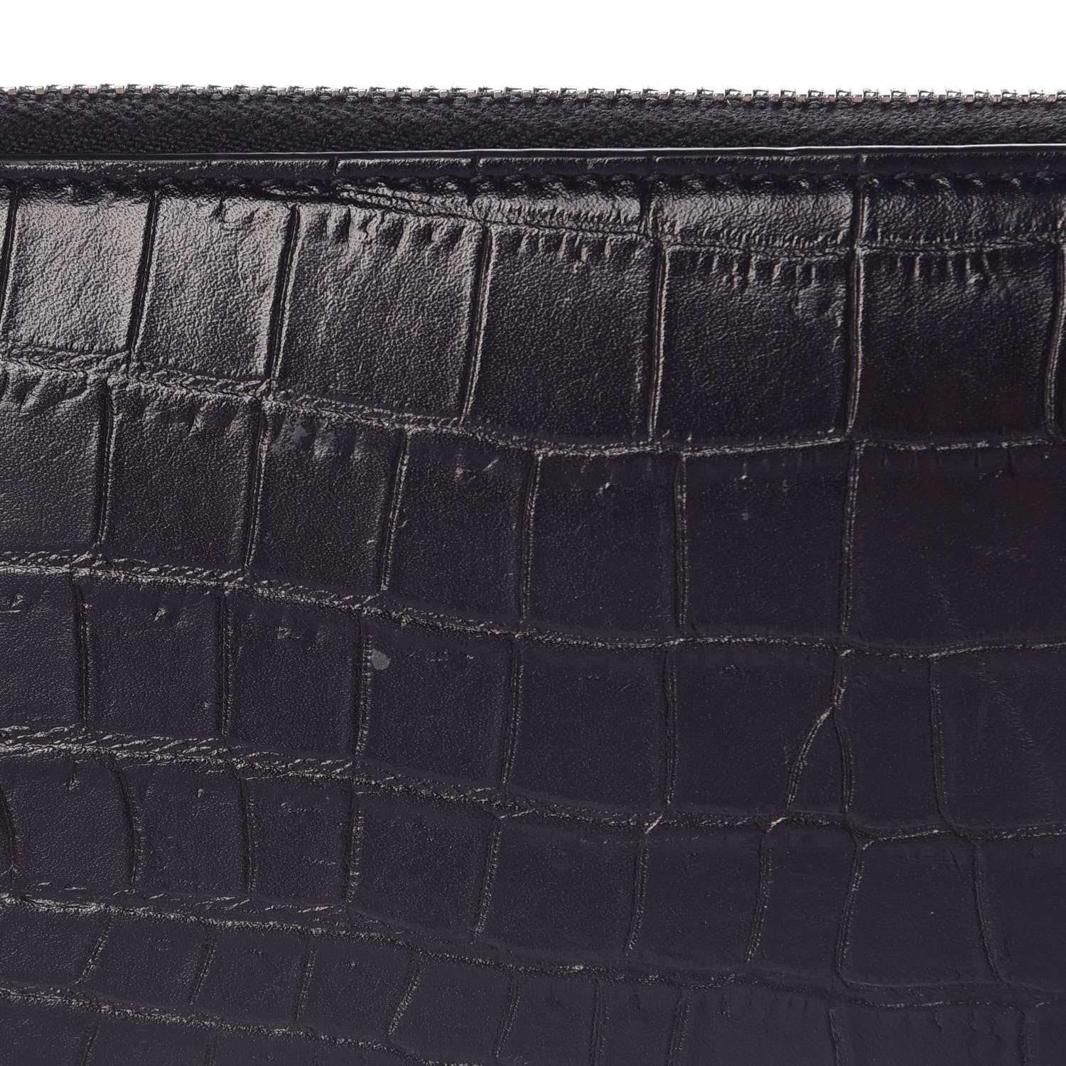 Saint Laurent Calfskin Crocodile Embossed Monogram Zip Around Wallet Black 7 of 8