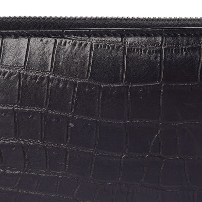 Saint Laurent Calfskin Crocodile Embossed Monogram Zip Around Wallet Black 7 of 8