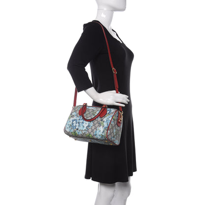 Gucci GG Supreme Monogram Blooms Small Boston Beige Blue Navy Hibiscus Red 2 of 10