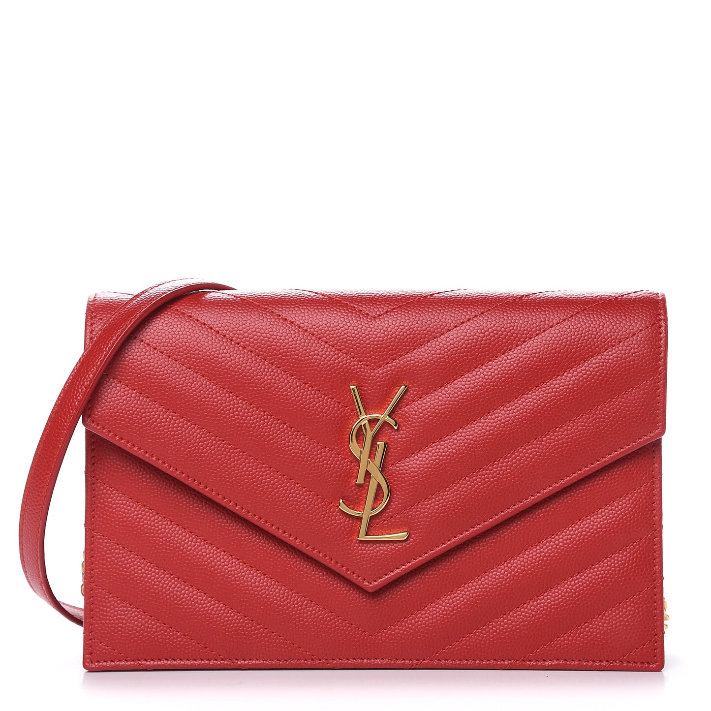 Grain De Poudre Matelasse Chevron Monogram Envelope Chain Wallet New Red
