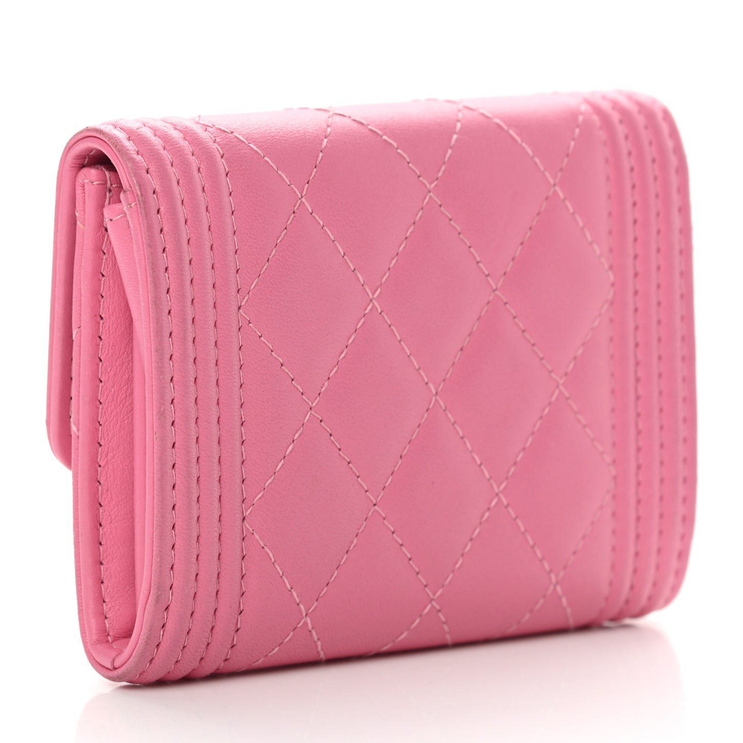 Lambskin Quilted Boy Card Holder Wallet Pink