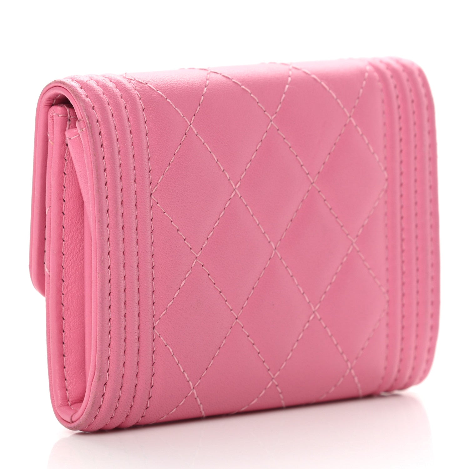 Chanel Lambskin Quilted Boy Card Holder Wallet Pink 3 of 15