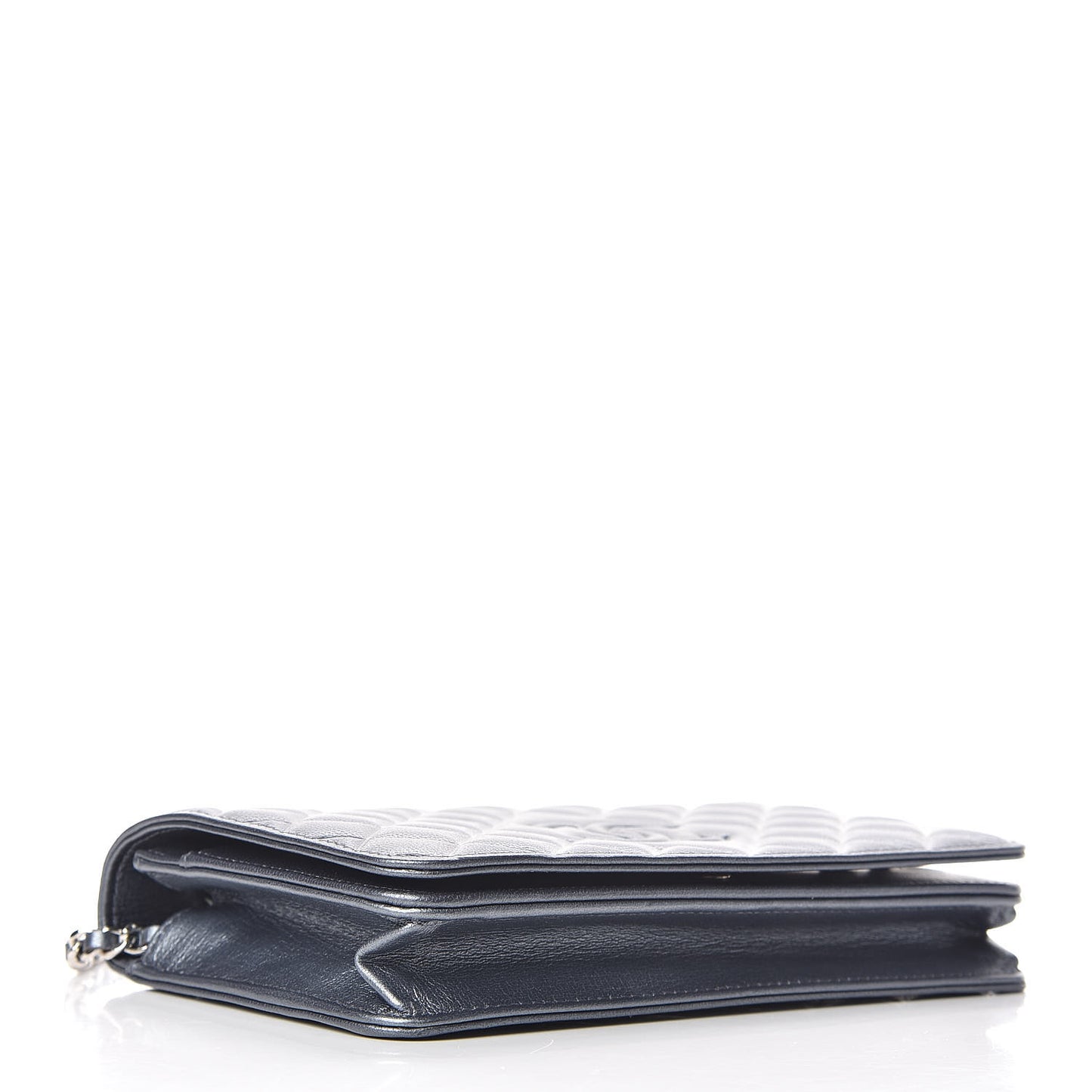 Metallic Goatskin Quilted Diamond CC Wallet On Chain WOC Grey