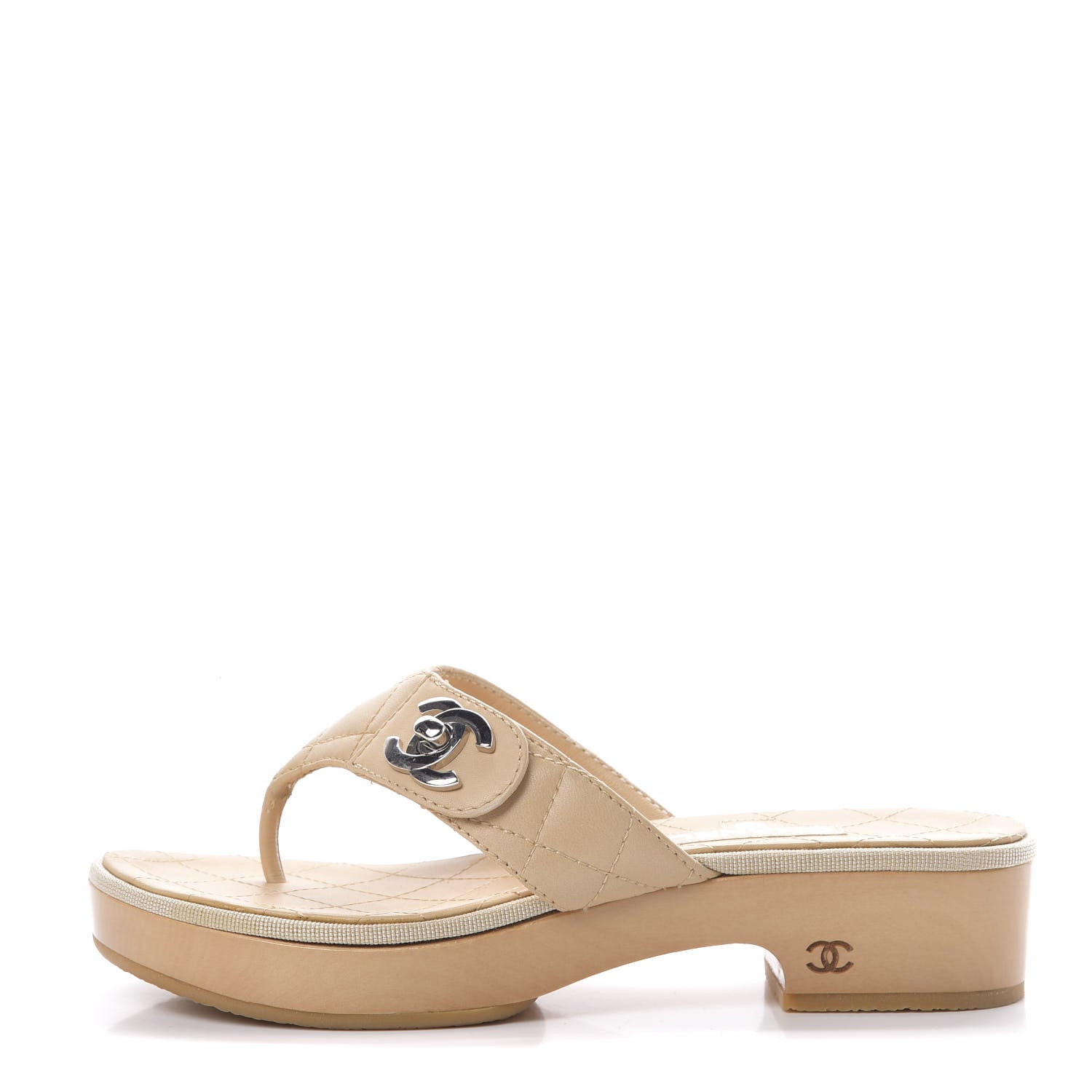Chanel Lambskin Quilted CC Turnlock Sandals 37 Beige 1 of 10
