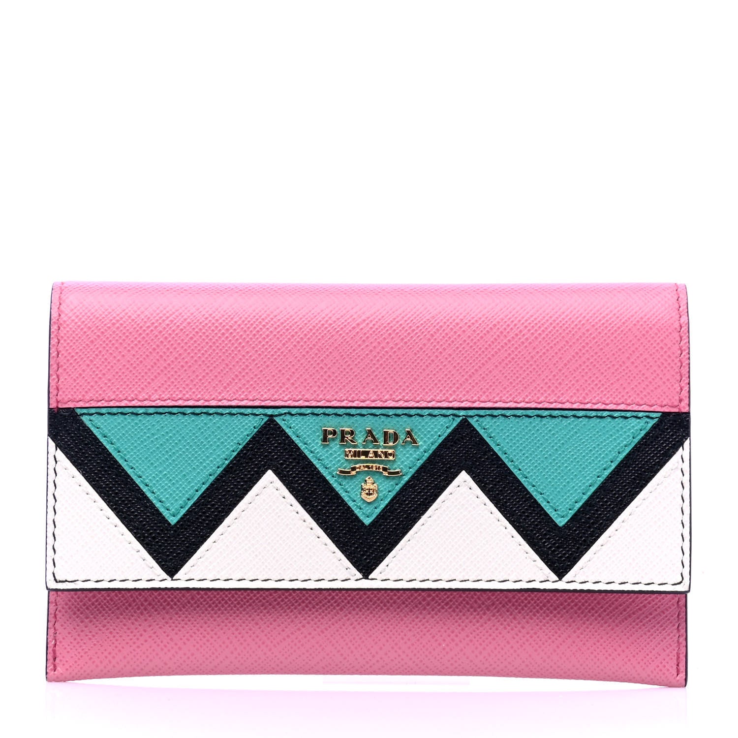 Prada Saffiano Greche Flap Continental Wallet Begonia Giada 1 of 5