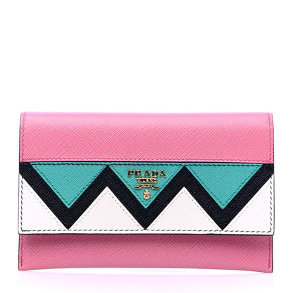 Prada Saffiano Greche Flap Continental Wallet Begonia Giada 1 of 5