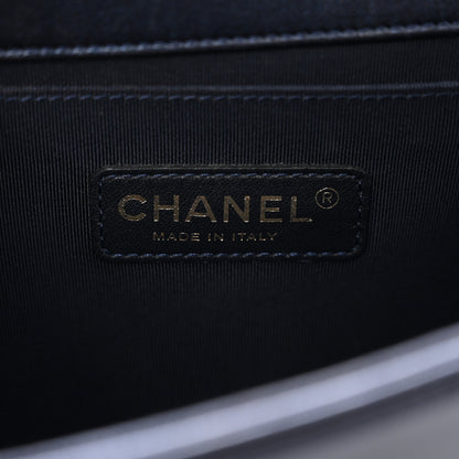 Chanel Lambskin Embossed Medium Boy Cube Flap Navy 6 of 10