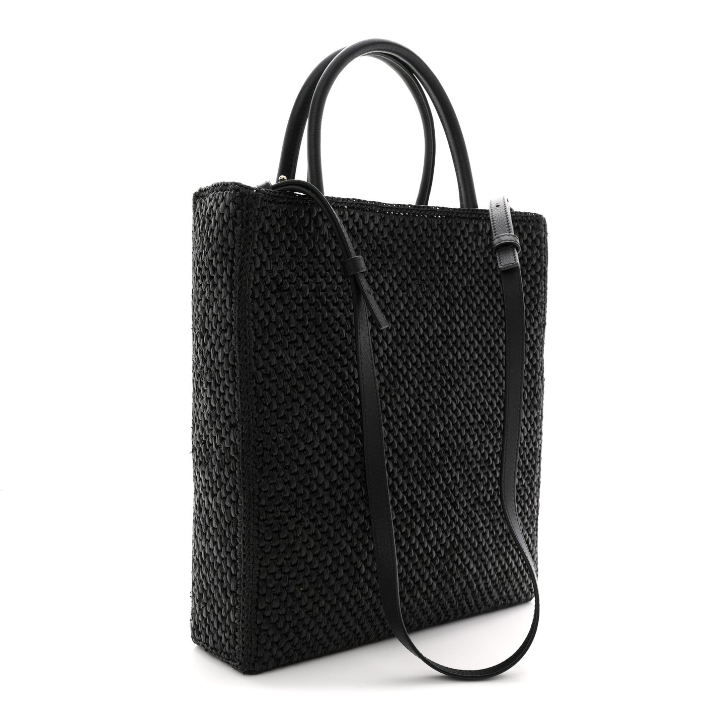 Raffia Calfskin Standard A4 Tote Bag Black