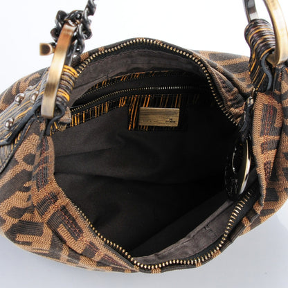 Fendi Zucca Vitello Elite Small Chef Chain Hobo Tobacco Moro Giallo 4 of 7
