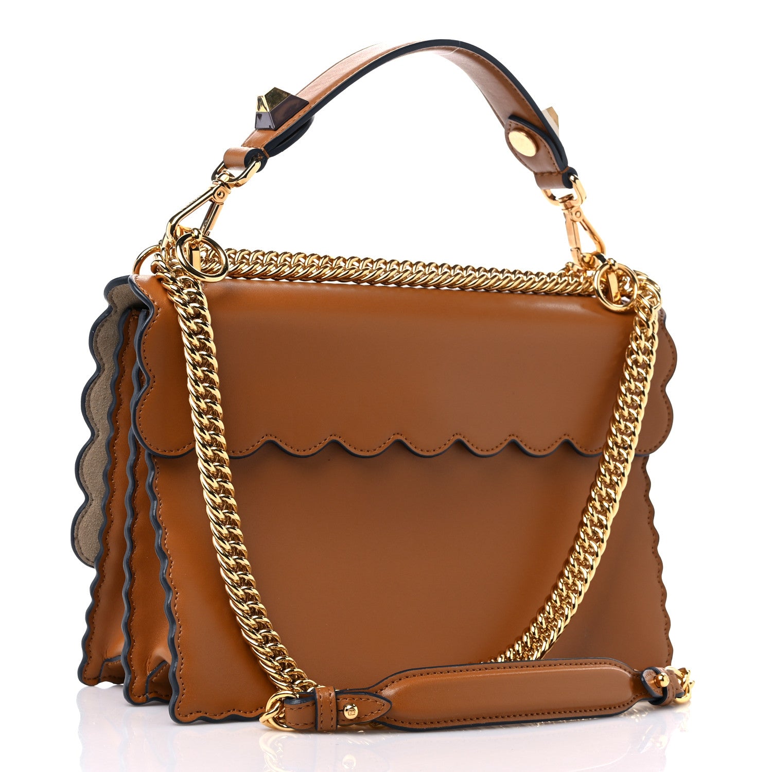 Fendi Vitello Liberty Scalloped Studded Kan I Shoulder Bag Caramello 2 of 9