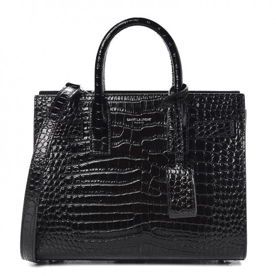 Calfskin Crocodile Embossed Nano Sac De Jour Black