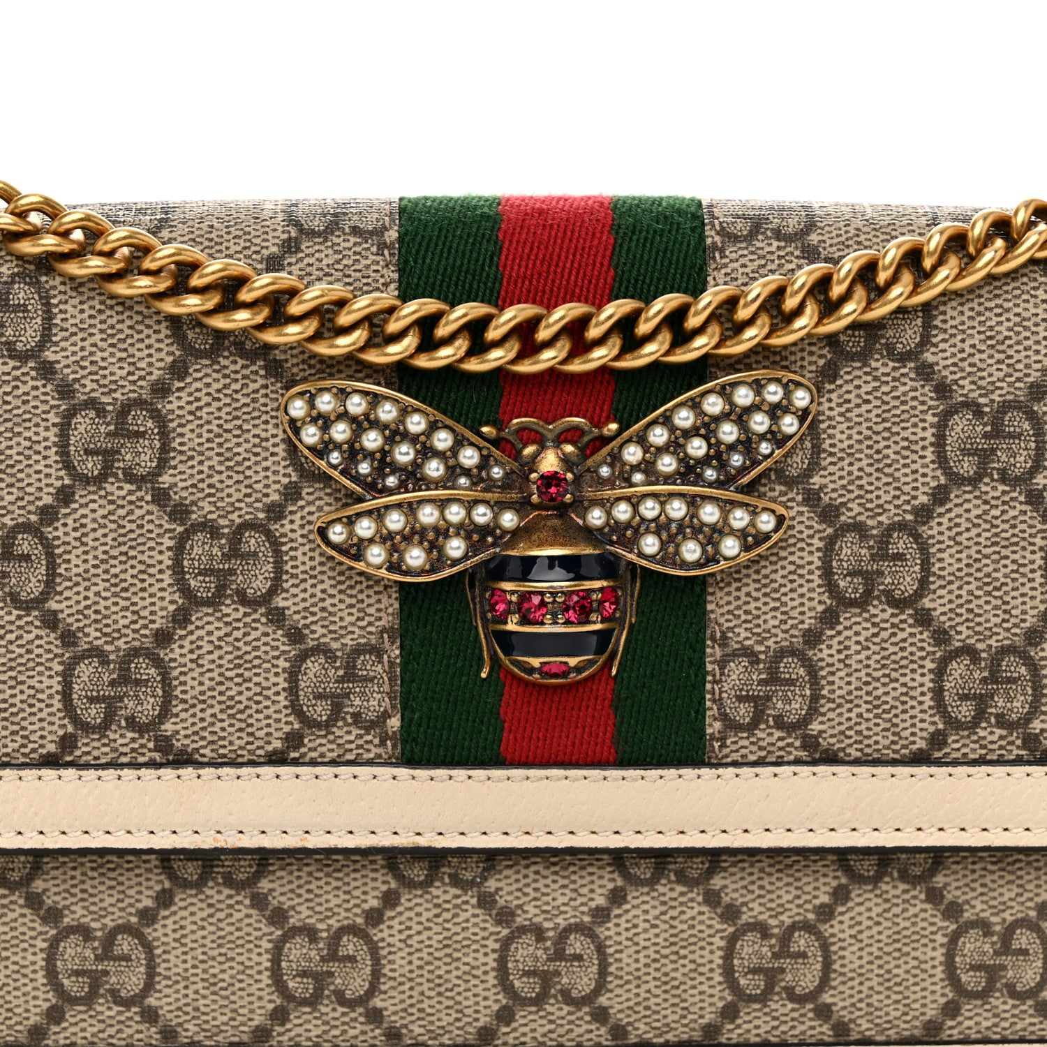 Gucci GG Supreme Monogram Web Queen Margaret Chain Wallet White 7 of 9