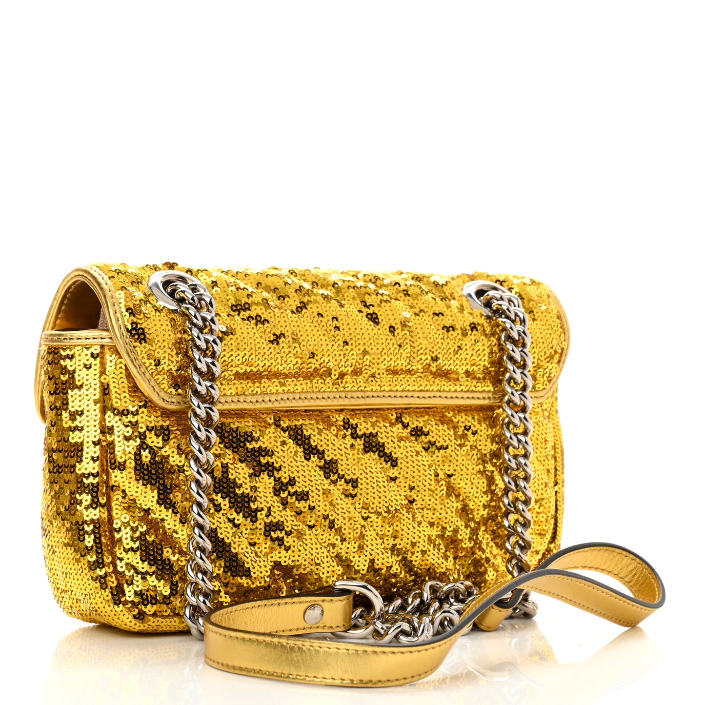 Sequin Matelasse Diagonal Mini GG Marmont Shoulder Bag Gold