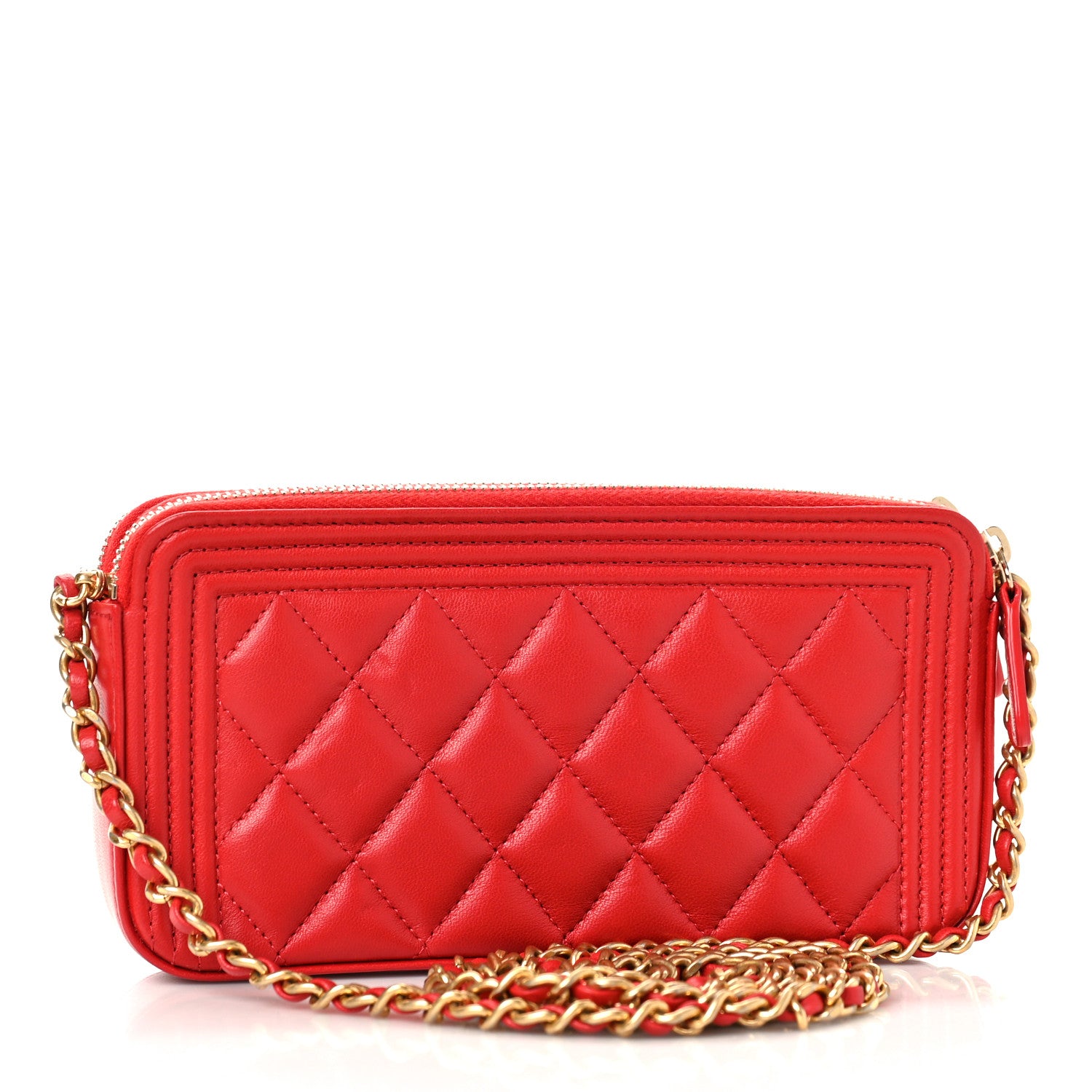 Chanel Lambskin Quilted Small Boy Clutch With Chain Red 3 of 11