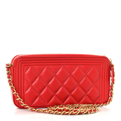 Chanel Lambskin Quilted Small Boy Clutch With Chain Red 3 of 11