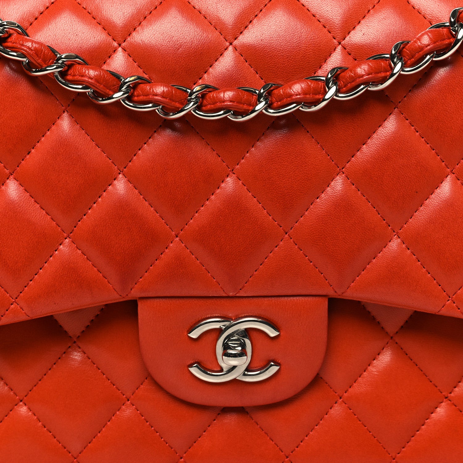 Chanel Lambskin Quilted Jumbo Double Flap Red 8 of 13