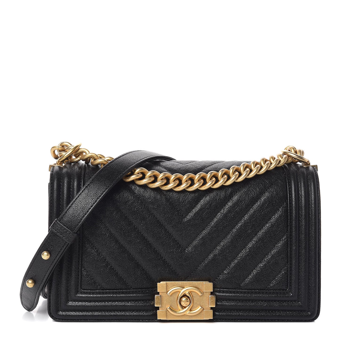 Caviar Chevron Quilted Medium Boy Flap Black