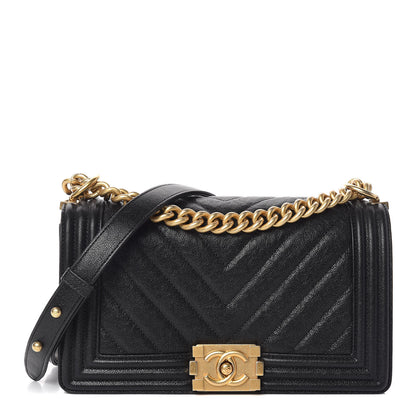 Chanel Caviar Chevron Quilted Medium Boy Flap Black 1 of 14