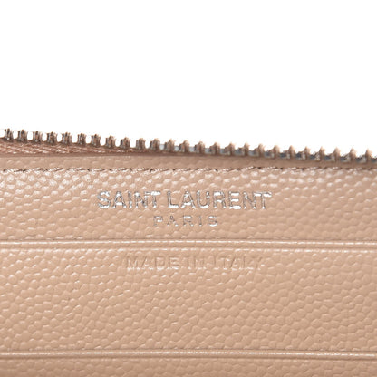 Saint Laurent Grain De Poudre Matelasse Chevron Monogram Zip Around Wallet Dark Beige 6 of 7