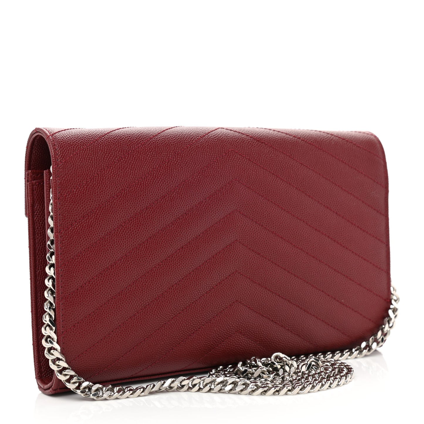 Grain De Poudre Matelasse Chevron Monogram Chain Wallet Palissandre