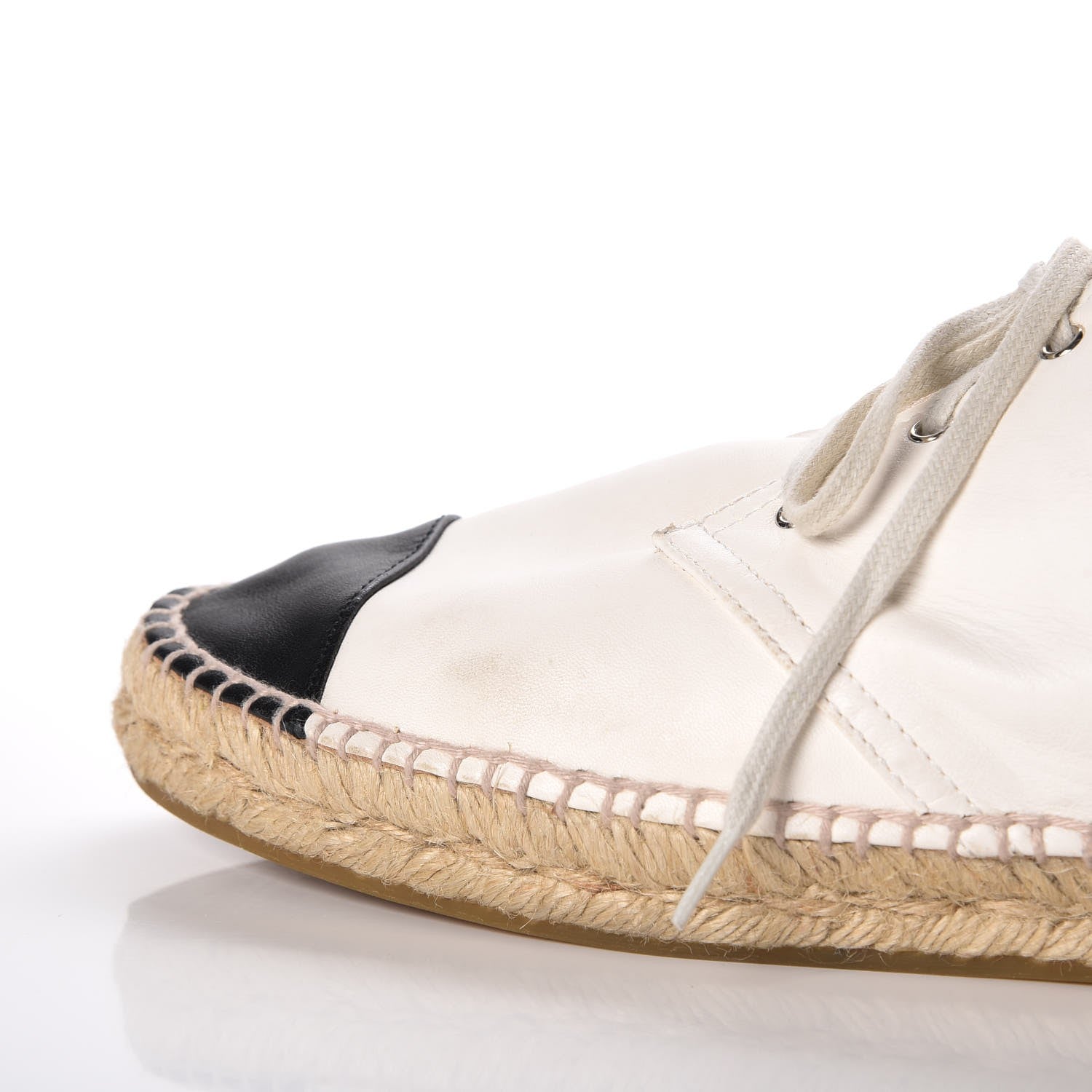 Chanel Lambskin Cap Toe Lace Up Espadrilles 40 Beige Black 16 of 17